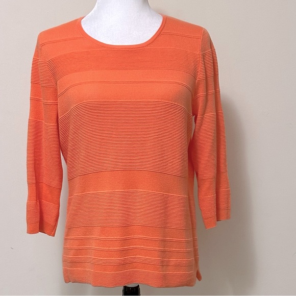 Belford NEW Orange Soft Pima Cotton Scoop Neck Front 3/4 Sleeves Pullover Top S - Picture 3 of 16